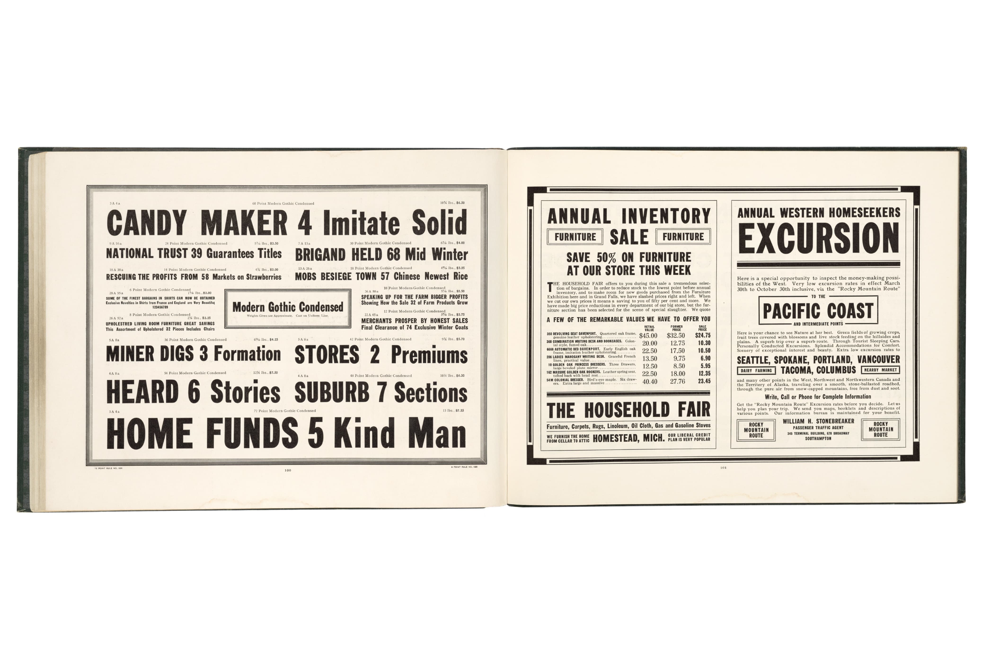 Modern Gothic Condensed, Preferred Type Faces. Book Number 10. Barnhart Bros. & Spindler, 1912
