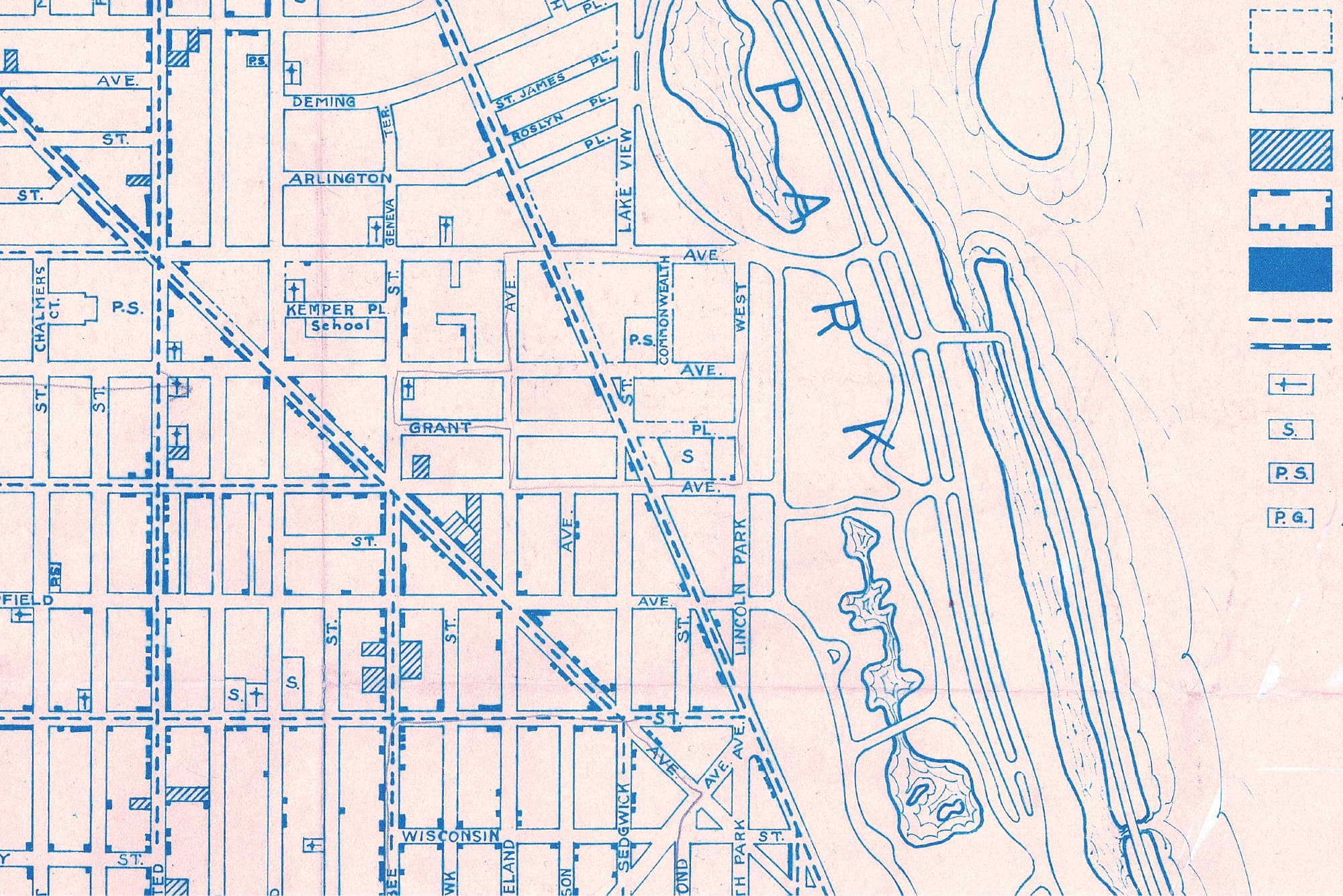 Chicago Lake Park, Blue line print, 1925. (image courtesy University of Chicago Department of Sociology)