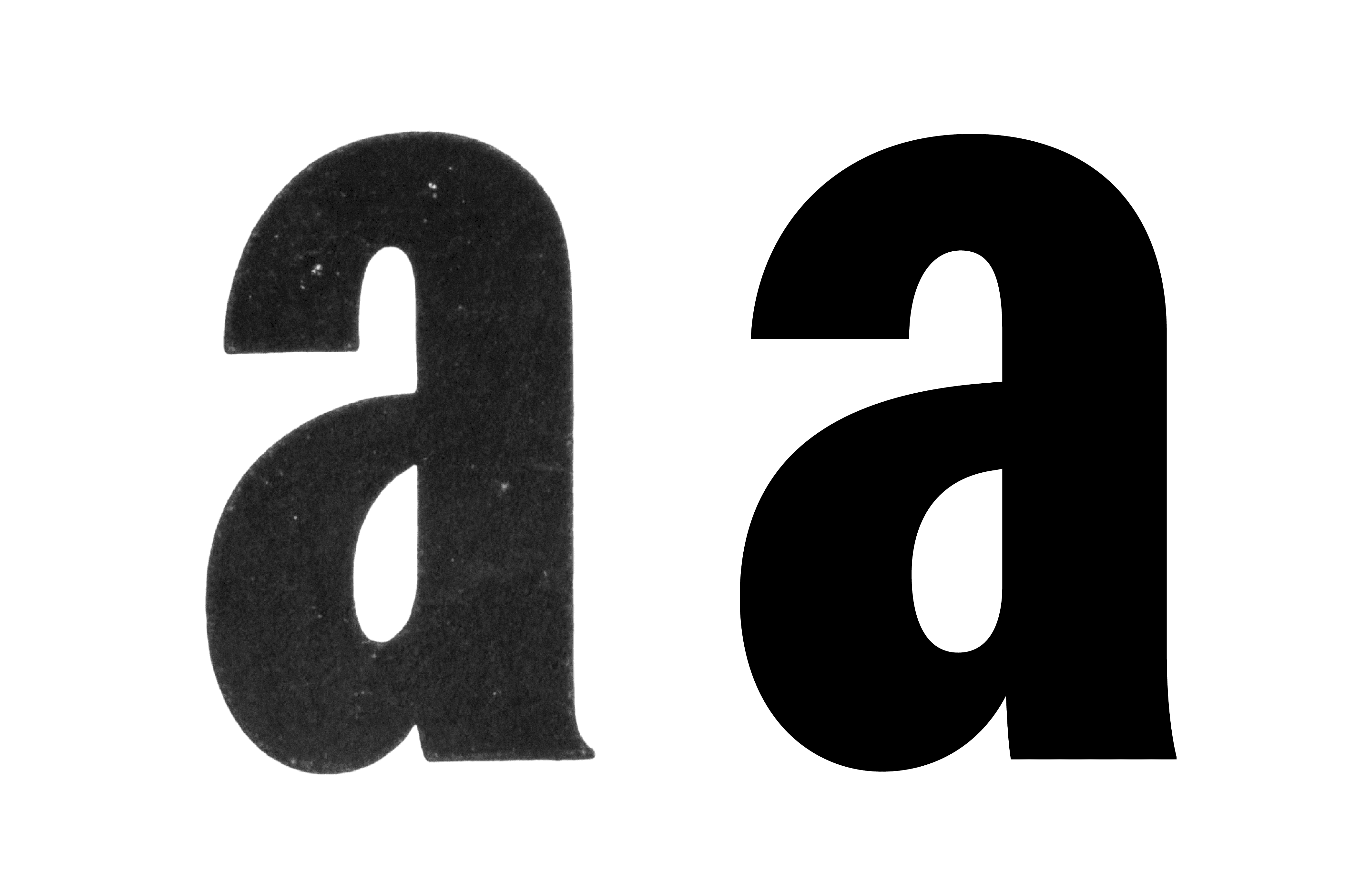 Comparison between the “a” of Barnhart Brothers & Spindler’s Modern Gothic Condensed and the new digital Modern Gothic Poster.