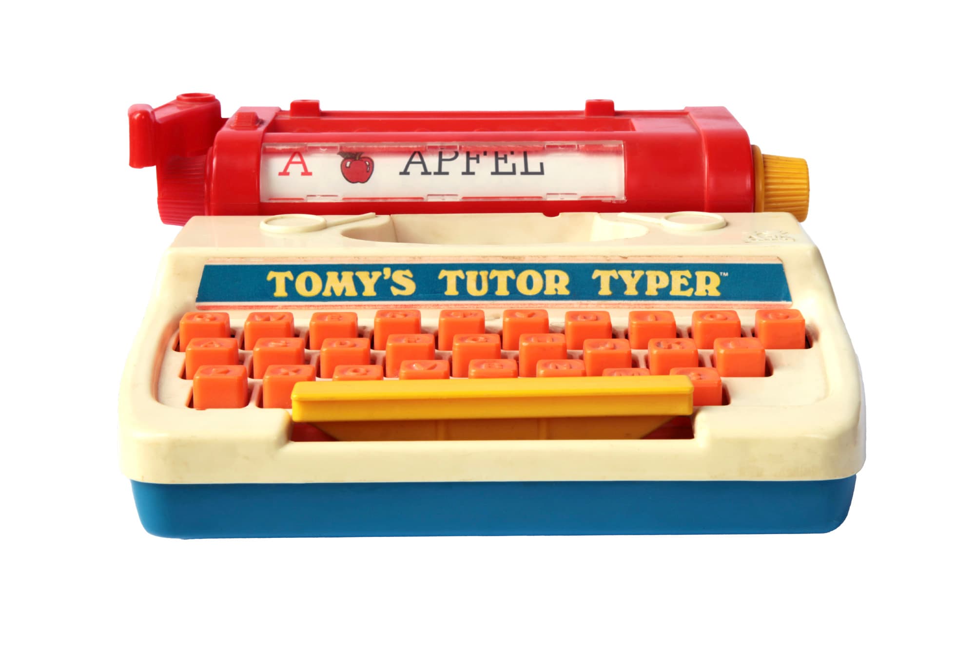 Tomy's Tutor Typer, an iconic children's toy that simulates a mechanical typewriter. Yoshizo Seki, Tomy's Tutor Typer, 1977. Courtesy of typewriters.ch.