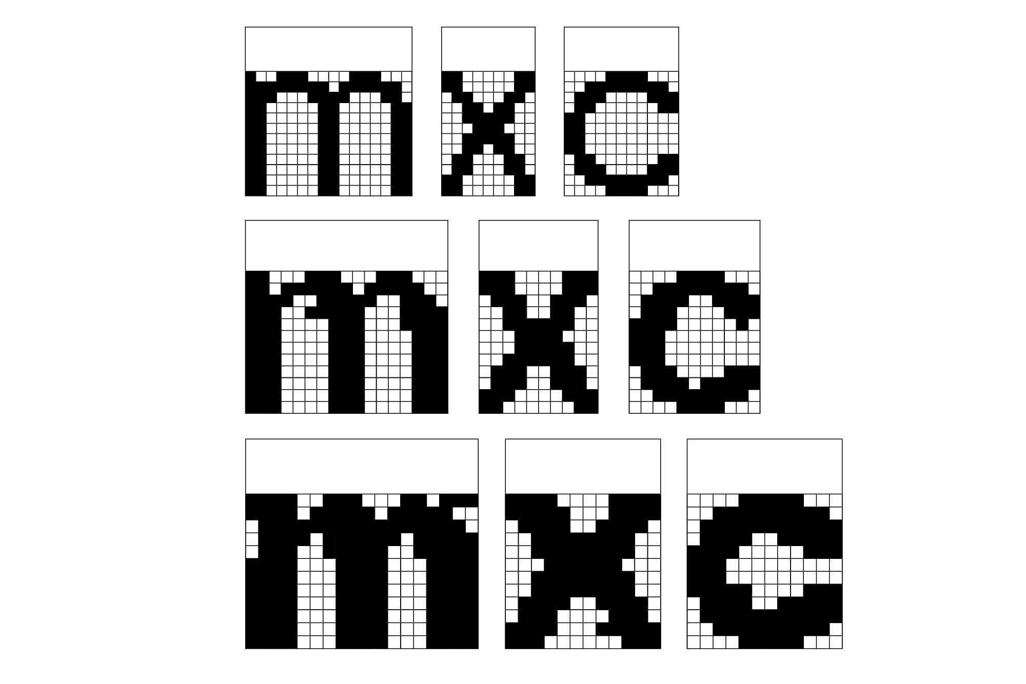 Initial sketches of Visual's construction on an 18×18px grid during a workshop in 2010.