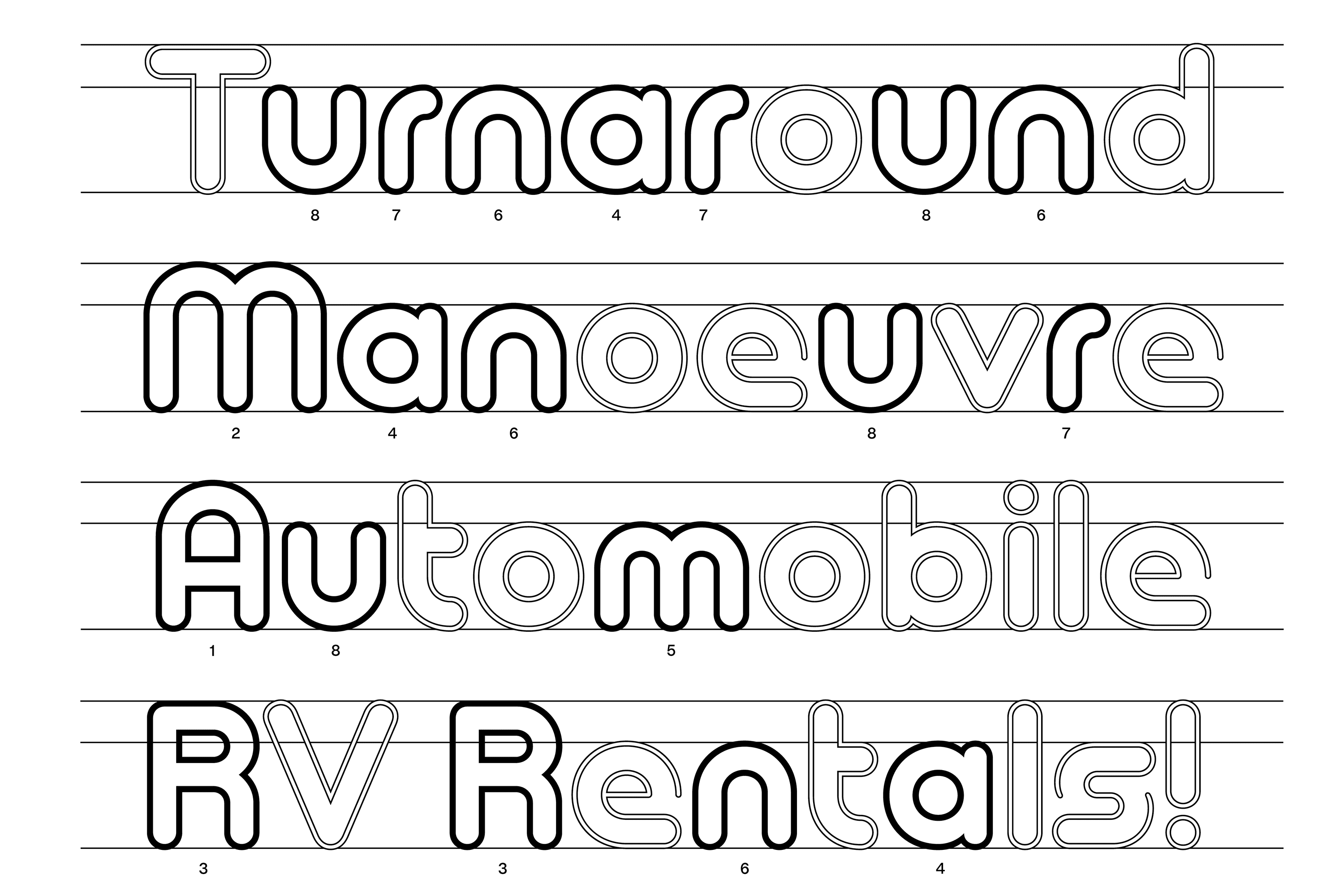 Additional levels of customization are available through a ‘soft’ stylistic alternate set, including alt forms for ‘A’ ‘R’ ‘M’ ‘m’ ’n’ ‘a’ ‘r’ ‘u’ and ’t’ – these kawaii-like alternate forms would feel at home on translucent consoles, and early aughts optimism.