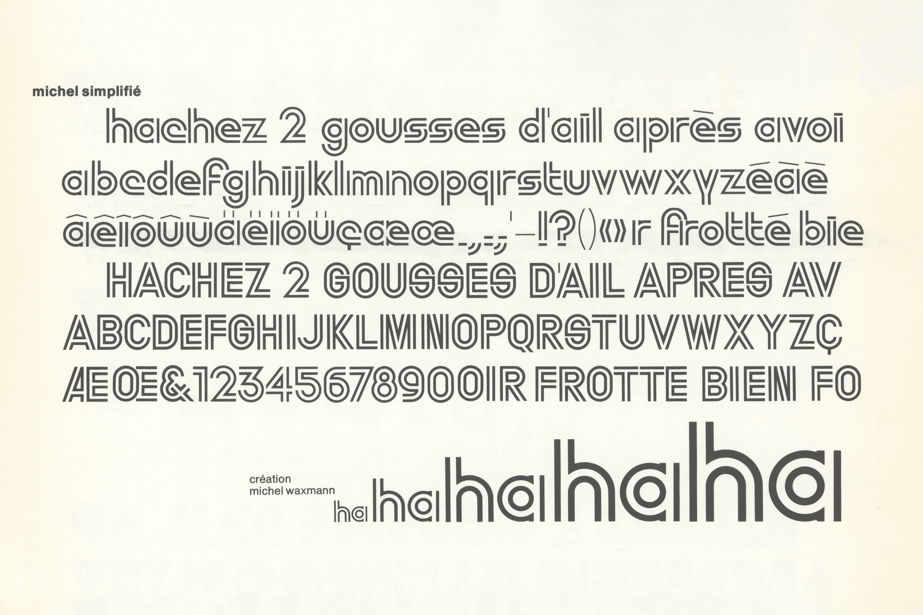 The geometry behind michel simplifié, found in Albert Hollenstein’s, Phototypo Catalogue Antiques, 1973, was a great source of inspiration. Image courtesy: Personal archive.