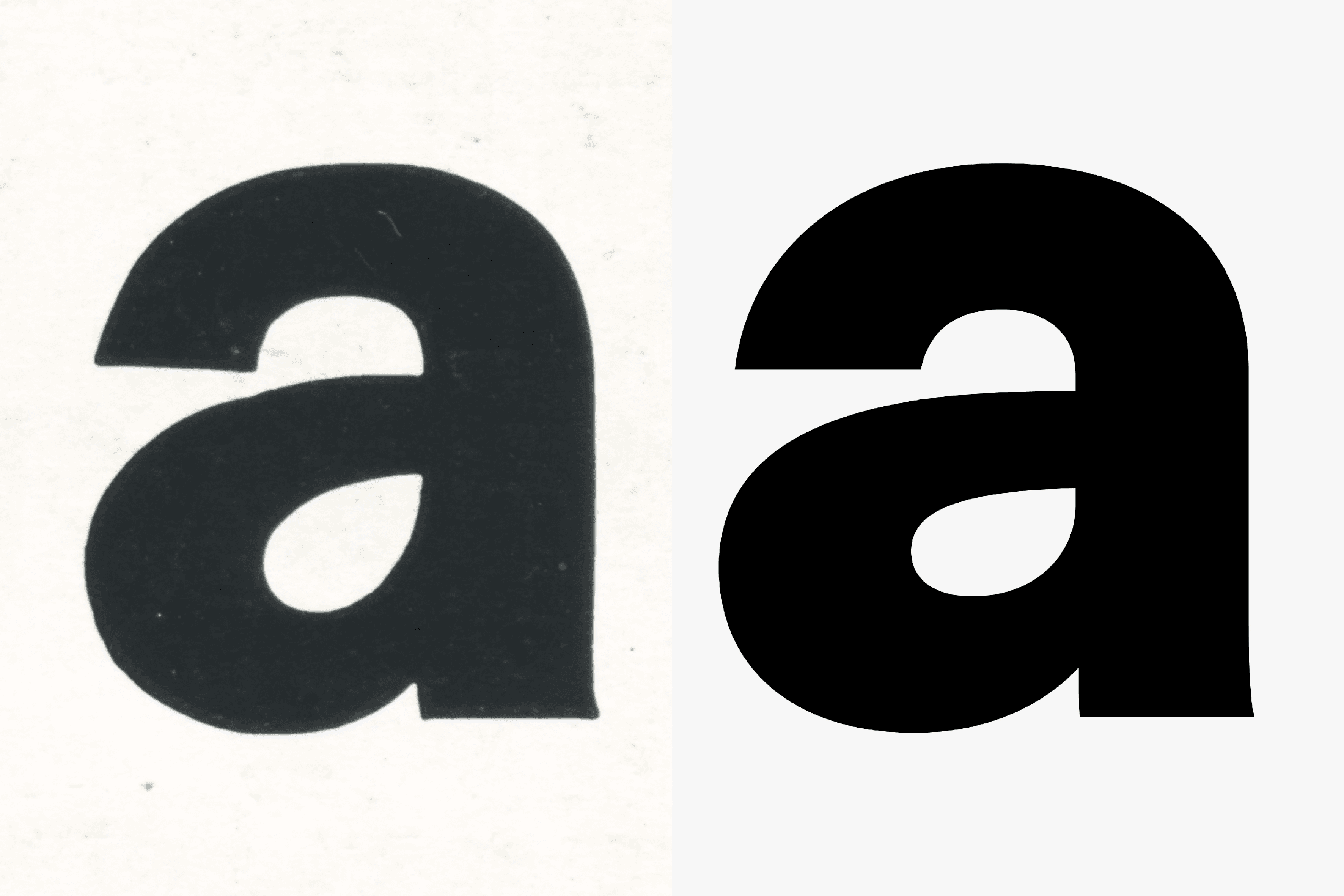 Comparison between the “a” of Barnhart Brothers & Spindler’s Gothic Modern and the new digital Modern Gothic.